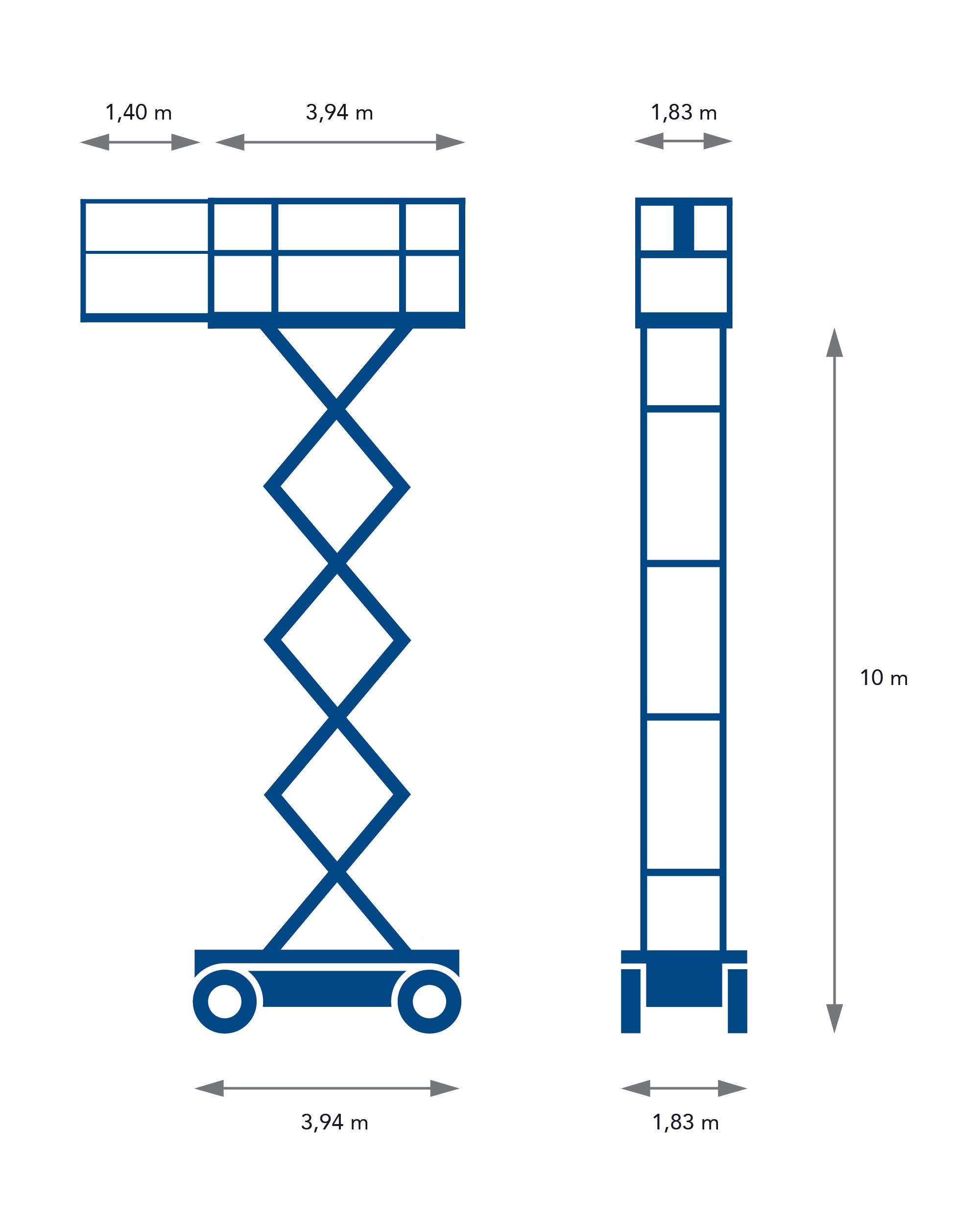Saxlift diesel, plattformshöjd 10m dubbla utskjut