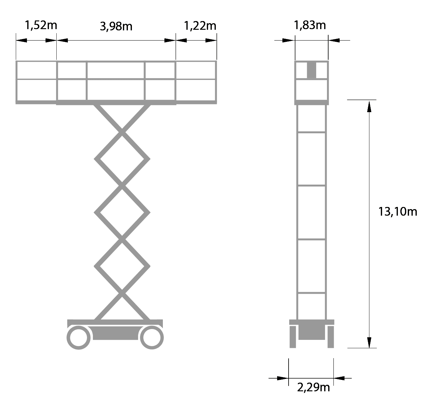 Saxlift diesel, plattformshöjd 12,7m