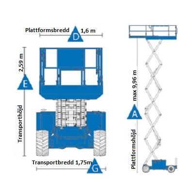 Saxlift diesel, plattformshöjd 9,7m
