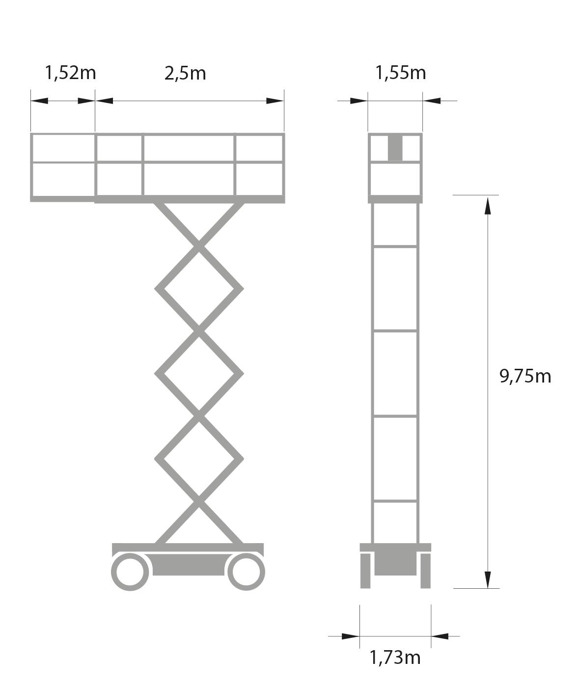 Saxlift diesel, plattformshöjd 9,7m