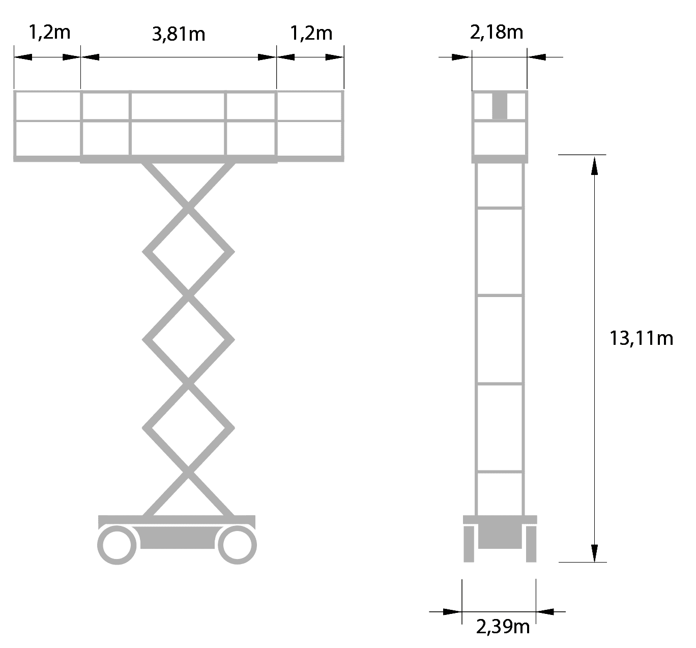 Saxlift diesel, plattformshöjd 13,1m